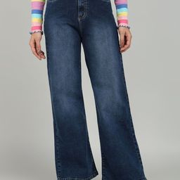 OMG CREATION Women Wide Leg High-Rise Mildly Distressed Light Fade Stretchable Jeans-image-8