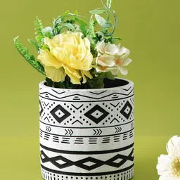 TAYHAA White & Black Engraved Ceramic Planter-56