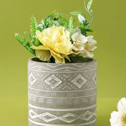 TAYHAA Grey & White Engraved Pattern Ceramic Planter-57