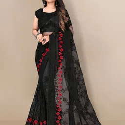 VAIRAGEE Floral Embroidered Net Saree-7