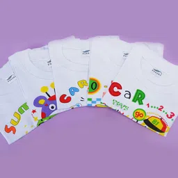 POKORY Unisex Kids Pack of 2 White Pure Cotton Printed T-shirt-5