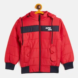Camey Boys Red Colourblocked Lightweight Bomber with Patchwork Jacket-image-79
