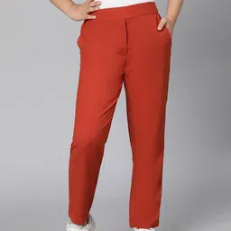 Oxolloxo Girls Red Solid Regular Fit Trouser-image-93
