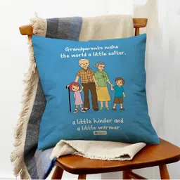 Indigifts White & Blue Printed Cotton Square Cushion With Filler-image-57