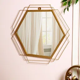 Aapno Rajasthan Gold-Toned Pentagon Design Metallic Framed Mirror-39
