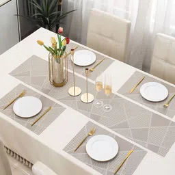 HOKIPO 5 Pieces Geometric Print Washable Placemats with Runner-23