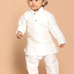 VASTRAMAY Infant Boys White Silk Blend Solid Kurta & Pyjamas-image-51