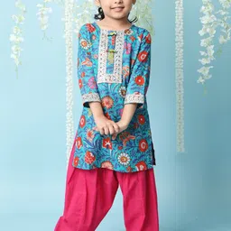 KID1 Girls Floral Printed Lace Pure Cotton Kurta With Salwar-image-60