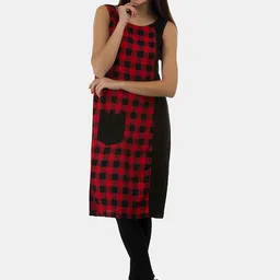 Enchanted Drapes Women Red & Black Geometric Checked Crepe Kurta-picture-30