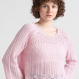 ONLY Open Knit Round Neck Pullover Sweater-image-51