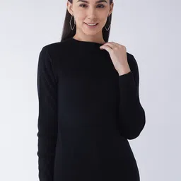 RVK Women Plus Size Black Ribbed Pullover-picture-25