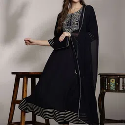 Anouk Women Floral Embroidered Pleated Kurta with Trousers & Dupatta-47