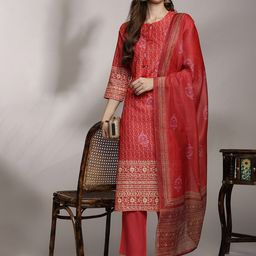 Anouk Women Ethnic Motifs Print Tie-Up Neck Kurta with Trousers & With Dupatta-48