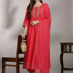Anouk Women Ethnic Motifs Embroidered Pleated Kurta with Trousers & Dupatta-38