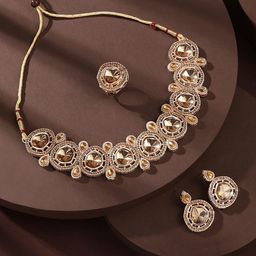 Zaveri Pearls Gold-Plated Kundan-Studded & Pearl Beaded Necklace & Earrings & Finger Ring-image-60