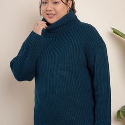 CURVY STREET Plus Size Ribbed Turtle Neck Acrylic Pullover-image-42