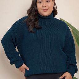 CURVY STREET Plus Size Ribbed Turtle Neck Acrylic Pullover-image-36