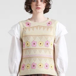 ONLY Onlverse Ls Knit-In Floral Self Designed Pure Cotton Pullover-image-65