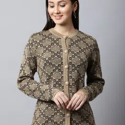 VANYA Women Gold-Toned & Black Floral Cardigan Sweater-image-6