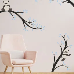 RANGOLI Black & White Panda On Tree Branch Wall Sticker-1