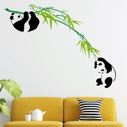 rawpockets Black & Green Panda Playing on Bamboo Tree Wall Stickers-30