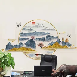 Jaamso Royals Blue & Yellow Hill With Birds Printed Self-Adhesive Wall Sticker-image-86