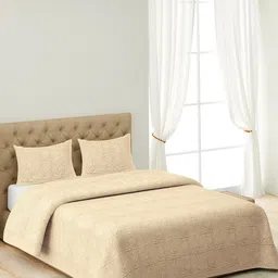 SWAYAM Cream Coloured 3 Pieces Textured Reversible Double Bed Cover & 2 Pillow Covers-12
