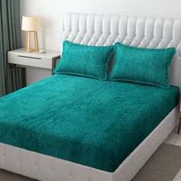 BED-SHEET.COM Teal Woollen 400 TC King Bedsheet Set 2.74 m x 2.74 m-image-1