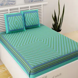 UNIQCHOICE Sea Green & Black Geometric Pure Cotton 120 TC Queen Bedsheet & 2 Pillow Covers-image-31