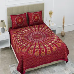 UNIQCHOICE Pink & White Printed Pure Cotton 120 TC Queen Bedsheet with 2 Pillow Covers-picture-0