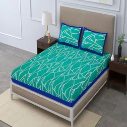 UNIQCHOICE Teal Blue & White Pure Cotton 120 TC Queen Bedsheet with 2 Pillow Covers-image-89