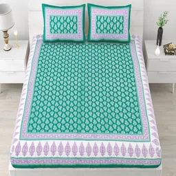 UNIQCHOICE Sea Green & White Floral Cotton 120 TC Queen Bedsheet With 2 Pillow Covers-picture-12