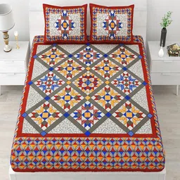 UNIQCHOICE Red & Yellow Ethnic Motifs Cotton 120 TC Queen Bedsheet With 2 Pillow Covers-picture-6