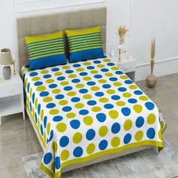 UNIQCHOICE White & Green Geometric Pure Cotton 120 TC Queen Bedsheet with 2 Pillow Covers-image-15