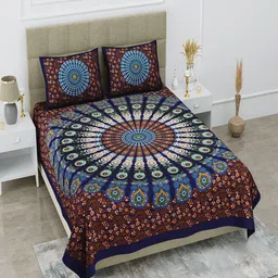 UNIQCHOICE Brown Ethnic Motifs Pure Cotton 120 TC Queen Bedsheet & 2 Pillow Covers-picture-2