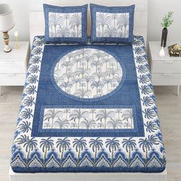 UNIQCHOICE Blue & White Floral Pure Cotton 120 TC Queen Bedsheet with 2 Pillow Covers-image-61