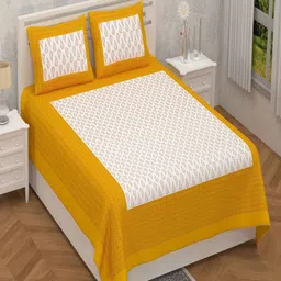 UNIQCHOICE Yellow Ethnic Motifs Pure Cotton 120 TC Queen Bedsheet & 2 Pillow Covers-image-69