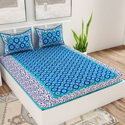 UNIQCHOICE Sea Green Ethnic Motifs Cotton 120 TC Queen Bedsheet With 2 Pillow Covers-image-95