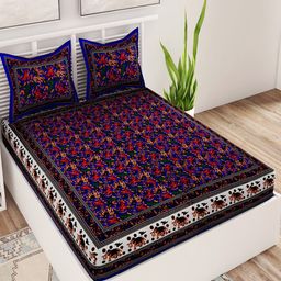 UNIQCHOICE Blue & Orange Ethnic Motifs 120 TC Queen Bedsheet with 2 Pillow Covers-image-51