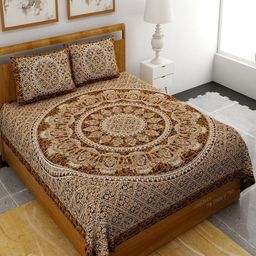 UNIQCHOICE Brown & White Ethnic Motifs Pure Cotton 120 TC Queen Bedsheet 7 2 Pillow Covers-image-61