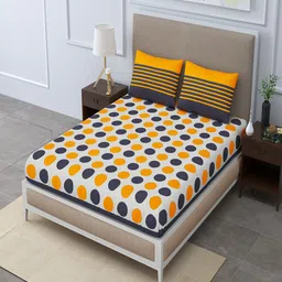UNIQCHOICE Grey & Yellow Geometric Pure Cotton 120 TC Queen Bedsheet With 2 Pillow Covers-image-13
