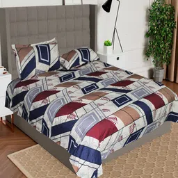 AVI Grey & Blue Geometric 180 TC Single Bedsheet with 1 Pillow Cover-image-64