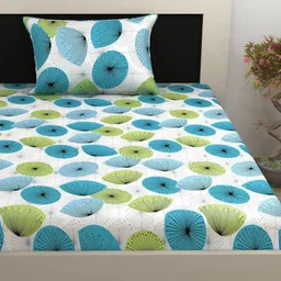 Divine Casa White & Green Floral 144 TC Single Bedsheet with 1 Pillow Covers-image-95