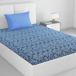 Divine Casa Trident Blue Printed Pure Cotton 144 TC Single Bedsheet Set 2.23 x 1.45 m-image-59