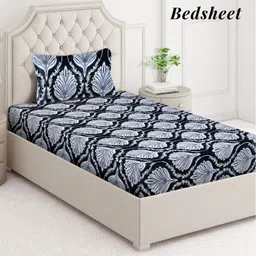 Arrabi Blue & White Floral 300 TC Single Bedsheet Set-2.15 m X 1.50 m-image-43