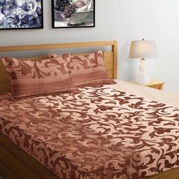Arrabi Brown & Brown Floral 300 TC King Bedsheet with 2 Pillow Covers 130 GSM-45