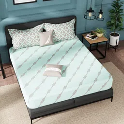 Nautica Blue & Grey Ethnic Motifs 160 TC Cotton King Bedsheet with 2 Pillow Covers-image-27