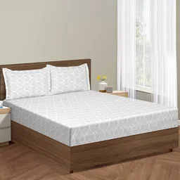 SWAYAM Grey & White Printed Cotton 200 TC King Bedsheet with 2 Pillow Covers-image-16