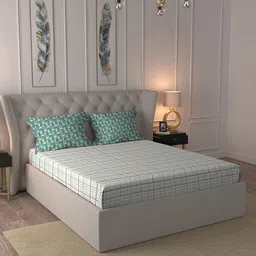 MYTRIDENT Classic Teal Geometric Cotton 210 TC King Bedsheet With 2 Pillow Covers-image-33