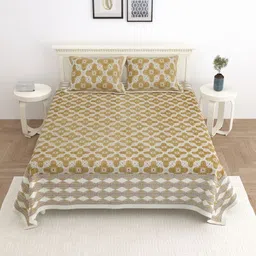Wayne Martin Olive Green Floral 330 TC King Bedsheet with 2 Pillow Covers-picture-26